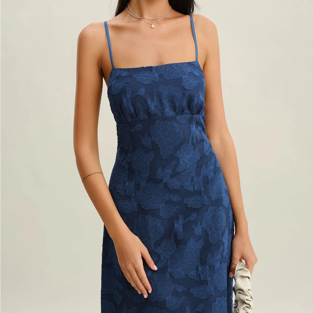 Rihoas Navy Jacquard Slip Backless Maxi Dress - Picture 4 of 10